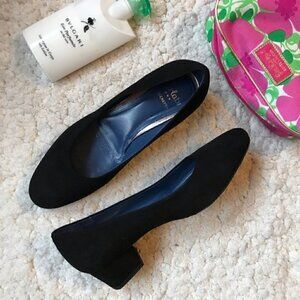 PERLATO: Classic Black Suede 2" Chunky Heels